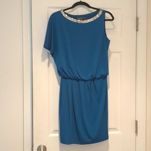 Asymmetrical blue one-sleeved dress Donna Ricco Size 8